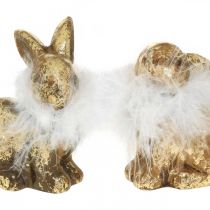 Artikel Sitzende Osterhasen Goldfarben 10 cm Terracotta mit Federn 4 Stück