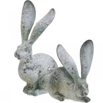 Deko-Hase, Gartenfigur in Beton-Optik, Shabby Chic, Osterdeko mit Silberakzenten H21/14cm 2er-Set