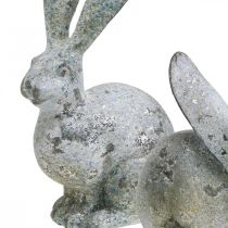 Artikel Deko-Hasen aus Polyresin, Gartenfigur in Beton-Optik, Shabby Chic, Grau-Silber, H21/14cm im 2er Set
