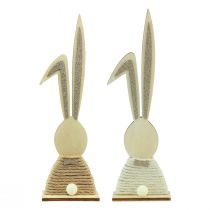 Artikel Holzhasen mit Glitter, Tischdeko Ostern, H 36 cm, 2 Stück, Natur und Creme