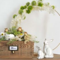 Artikel Osterhase Weiß-Golden, Frühlingsdeko, Keramikfigur Weiß, Golden H13cm 2St