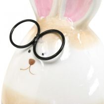 Deko Osterhasen Keramik mit Brille, Osterdekoration Hasenpaar H19cm 2St