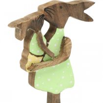 Artikel Holzfigur Hasenmutter mit Kind, 22 cm, Natur, Grün-Gelb, Osterdekoration