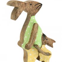 Artikel Holzfigur Osterhase mit Kind, 22cm, Grün-Gelb, Frühlingsdeko