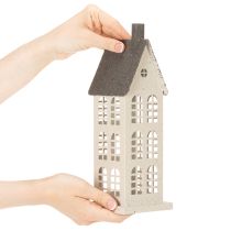 Artikel Dekohaus aus Metall mit Fenstern und Kamin 28 cm beige-grau