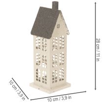 Artikel Dekohaus aus Metall mit Fenstern und Kamin 28 cm beige-grau