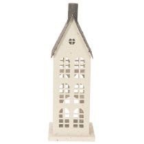 Artikel Dekohaus aus Metall mit Fenstern und Kamin 28 cm beige-grau