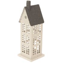 Artikel Dekohaus aus Metall mit Fenstern und Kamin 28 cm beige-grau