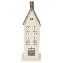 Artikel Dekohaus aus Metall mit Fenstern und Kamin 28 cm beige-grau