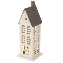 Artikel Dekohaus aus Metall mit Fenstern und Kamin 28 cm beige-grau