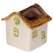 Artikel Keramikhaus 11 cm Naturweiß Grün Braun Pflanztopf Tischdeko