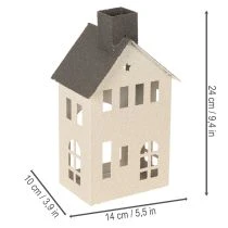Artikel Dekohaus aus Metall mit Schornstein und Fenstern 24cm beige-grau