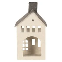 Artikel Dekohaus aus Metall mit Schornstein und Fenstern 24cm beige-grau