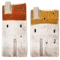 Artikel Teelichthäuser aus Keramik mit Schornstein, 13 cm, 2er-Set, Herbstfarben