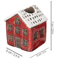 Artikel Kerzenständer aus Keramik in Hausform mit verschneitem Dach 7 cm Rot und Beige 2 Stück