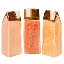Artikel Dekohaus Set aus Keramik 14 cm mit Fenstern in warmen Farben, 3 Stück