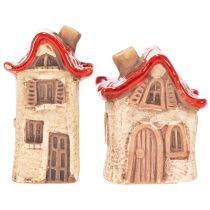 Artikel Keramik-Dekohäuser Mini-Set 8cm Rot-Beige 2-teilig