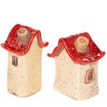 Artikel Keramik-Dekohäuser Mini-Set 8cm Rot-Beige 2-teilig