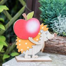 Herbstfigur, Igel mit Apfel und Pilz, Holzdeko Orange/Rot H24/23,5cm 2er-Set