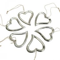 Herz Deko zum Hängen Metallherz Silber 7,5×8,5cm 6St