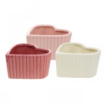 Artikel Deko Herz Keramik Weiß, Rosa, Mini Pflanzgefäß H6cm 3 St