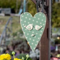 Herz zum Hängen, Holzdeko mit Vögeln, Türschmuck, Frühling Grün, Gelb H22cm 3er-Set
