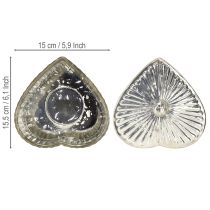 Artikel Glasdose Herzform mit Deckel Champagner 15,5 × 15 × 10 cm