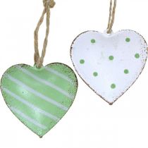 Metallherzen zum Hängen, Valentinstag, Frühlingsdeko, Herzanhänger Grün, Weiß H3,5cm 10St