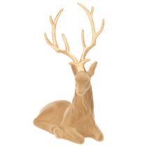Artikel Dekofigur liegender Hirsch mit goldfarbenem Geweih, beflockt, 58 cm, hellbraun