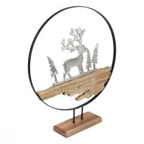 Hirsch Deko Dekoring Deko Aufsteller Metall Holz Silber Ø38cm