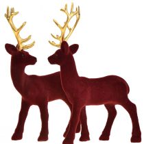 Hirsch Deko Rentier Bordeaux Gold Kalb Beflockt 20cm 2er-Set