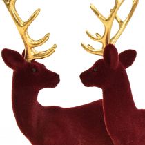 Hirsch Deko Rentier Bordeaux Gold Kalb Beflockt 20cm 2er-Set