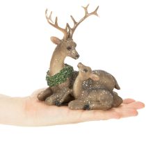 Artikel Dekofigur Hirschfamilie mit Schnee aus Kunststoff 17 cm Braun-Grün-Weiß