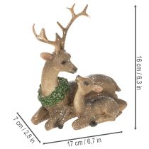 Artikel Dekofigur Hirschfamilie mit Schnee aus Kunststoff 17 cm Braun-Grün-Weiß