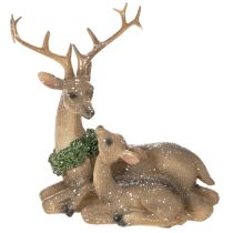 Artikel Dekofigur Hirschfamilie mit Schnee aus Kunststoff 17 cm Braun-Grün-Weiß