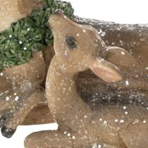 Artikel Dekofigur Hirschfamilie mit Schnee aus Kunststoff 17 cm Braun-Grün-Weiß