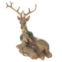 Artikel Dekofigur Hirschfamilie mit Schnee aus Kunststoff 17 cm Braun-Grün-Weiß