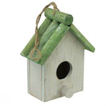 Hängedeko Deko Vogelhaus Holz Grün Weiß 14,5×7,5×17,5cm