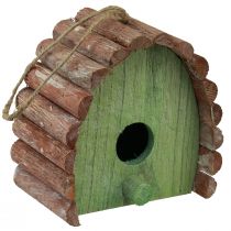 Hängedeko Vogelhaus mit rundem Dach Holz Grün Braun 16,5×10×17cm