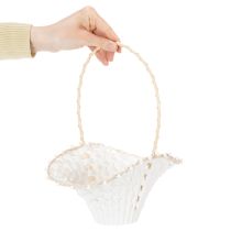 Artikel Streukörbchen Hochzeit 24x17cm Weiß Kunststoff mit Rattan