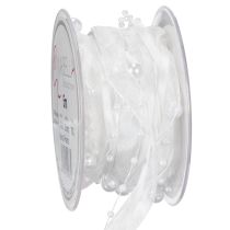 Artikel Hochzeitsband aus Organza mit Perlen Weiß 20mm x 5m
