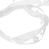 Artikel Hochzeitsband aus Organza mit Perlen Weiß 20mm x 5m