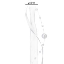 Artikel Hochzeitsband aus Organza mit Perlen Weiß 20mm x 5m