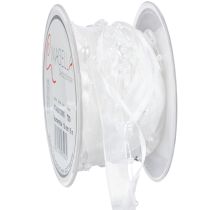Artikel Hochzeitsdeko Organzaband Weiß 10mm x 5m mit Herzen & Perlen