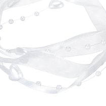 Artikel Organzaband Weiß mit Herzen und Perlen 10mm x 5m für Hochzeitsdekoration