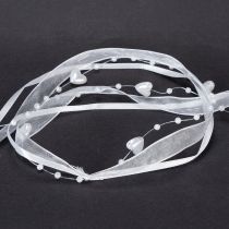 Artikel Organzaband Weiß mit Herzen und Perlen 10mm x 5m für Hochzeitsdekoration