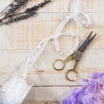 Artikel Hochzeitsdeko Organzaband Weiß 10mm x 5m mit Herzen & Perlen