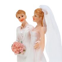 Artikel Hochzeitsfigur Frauenpaar aus Polyresin und Organzastoff 17cm Weiß Rosa