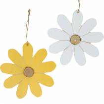 Holz-Blüten zum Hängen, Frühlings-Deko, Blumen aus Holz Gelb und Weiß, Sommerblumen 8St