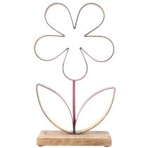 Artikel Holz Metall Deko Blume auf Sockel Altrosa Gold H35cm
